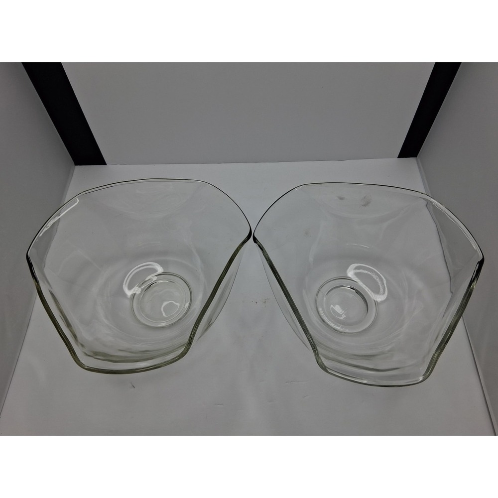Set of 2 Vintage Anchor Hocking Wavy Fluted Clear Glass Serving Punch Bowls